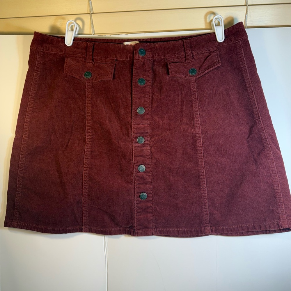 Mossimo Supply Co. Burgundy Button-Front Corduroy Mini Skirt
